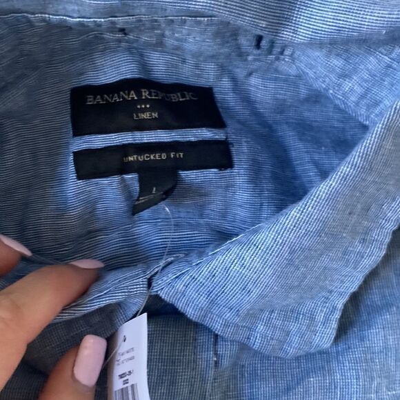 BANANA REPUBLIC SLIM LINEN-BLEND SHIRT untucked fit linen men’s large blue nwt - Picture 4 of 5
